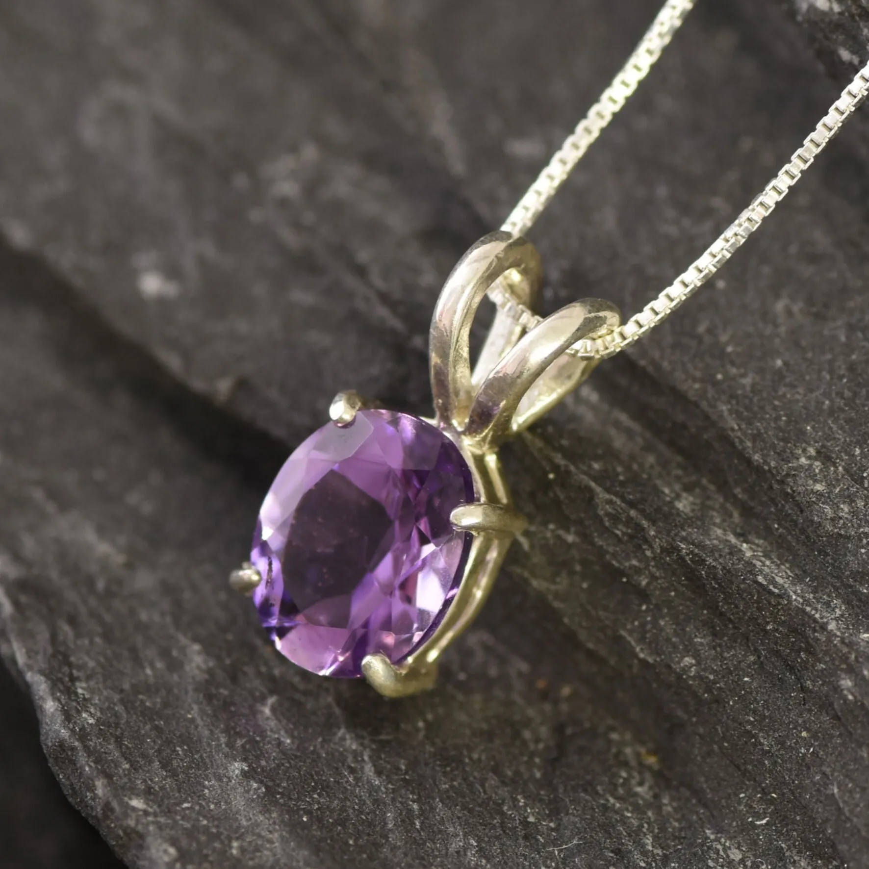 Purple Amethyst Pendant - Natural Amethyst Necklace - February Birthstone Necklace