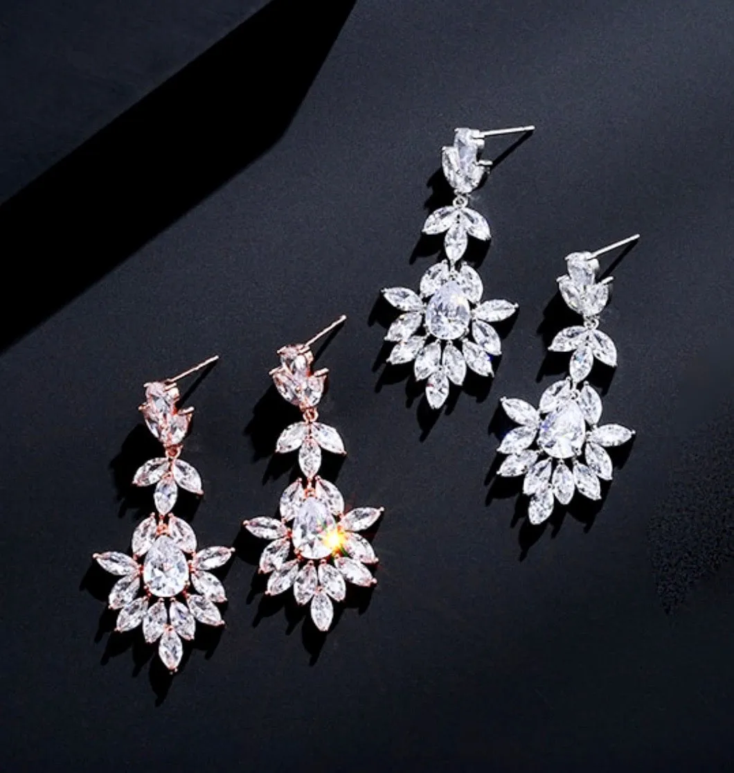 "Aleandra" - Cubic Zirconia Bridal Earrings - Available in Silver and Rose Gold