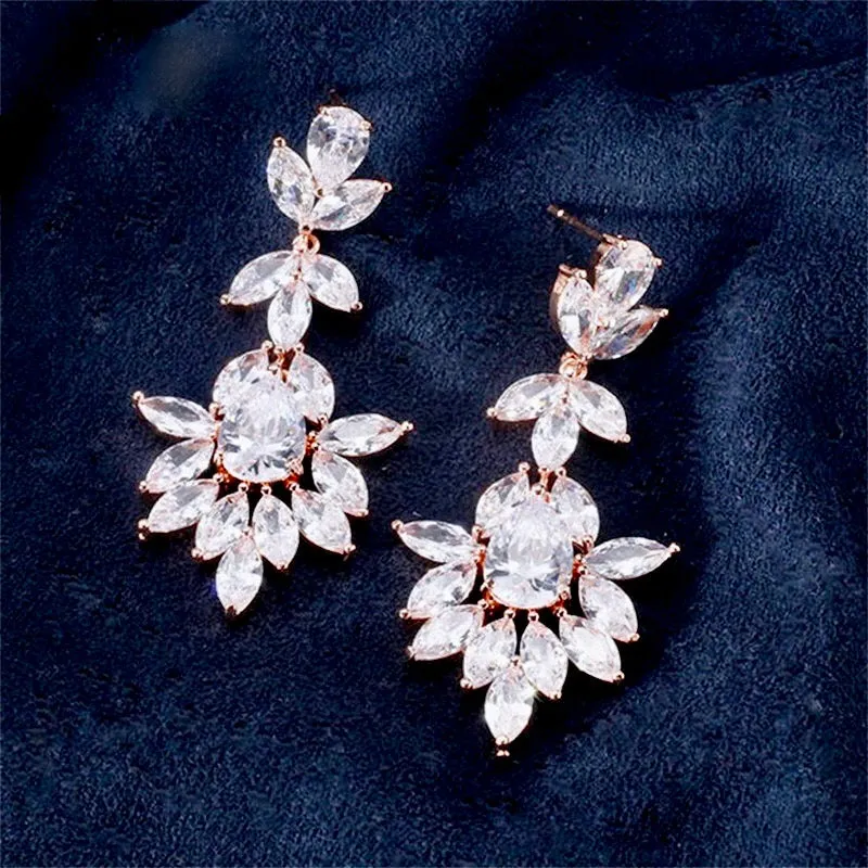 "Aleandra" - Cubic Zirconia Bridal Earrings - Available in Silver and Rose Gold