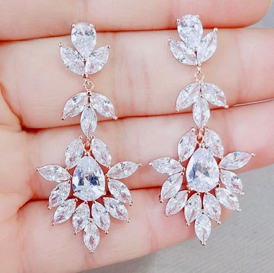 "Aleandra" - Cubic Zirconia Bridal Earrings - Available in Silver and Rose Gold