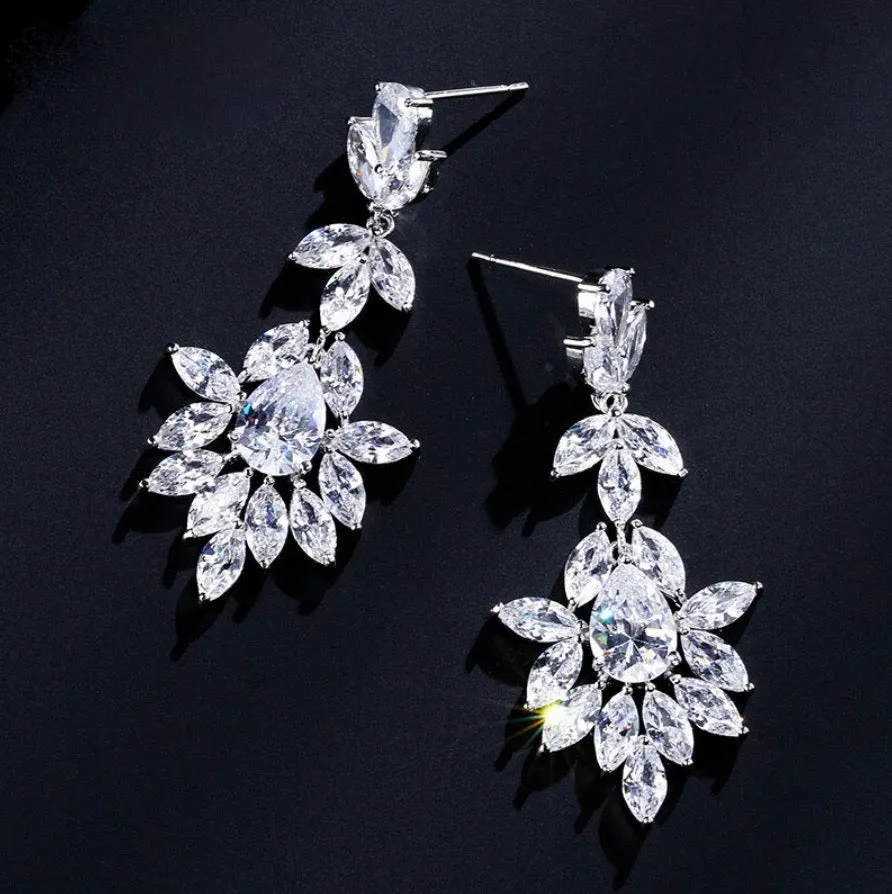 "Aleandra" - Cubic Zirconia Bridal Earrings - Available in Silver and Rose Gold