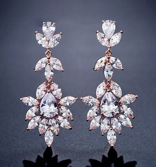 "Aleandra" - Cubic Zirconia Bridal Earrings - Available in Silver and Rose Gold