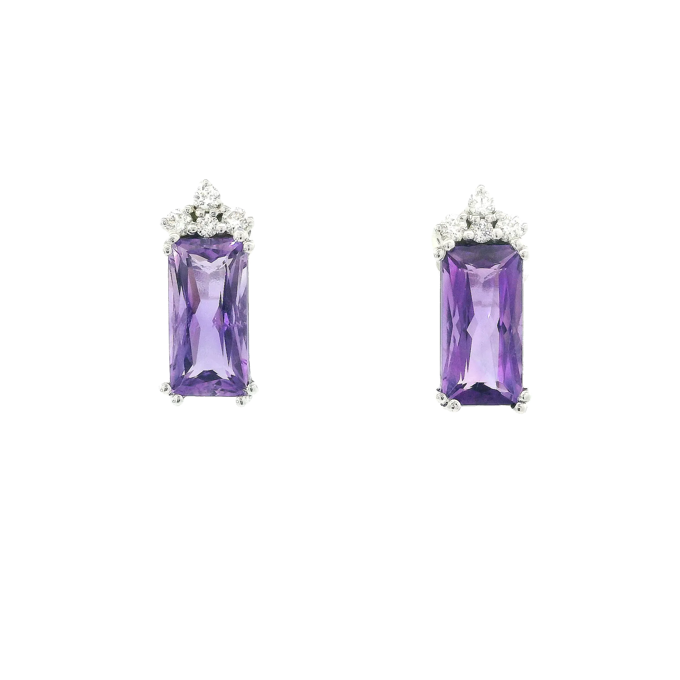 Radiant Cut Amethyst and Canadian Diamond Stud Earrings