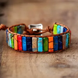 Rainbow Jasper Leather Cuff Bracelet