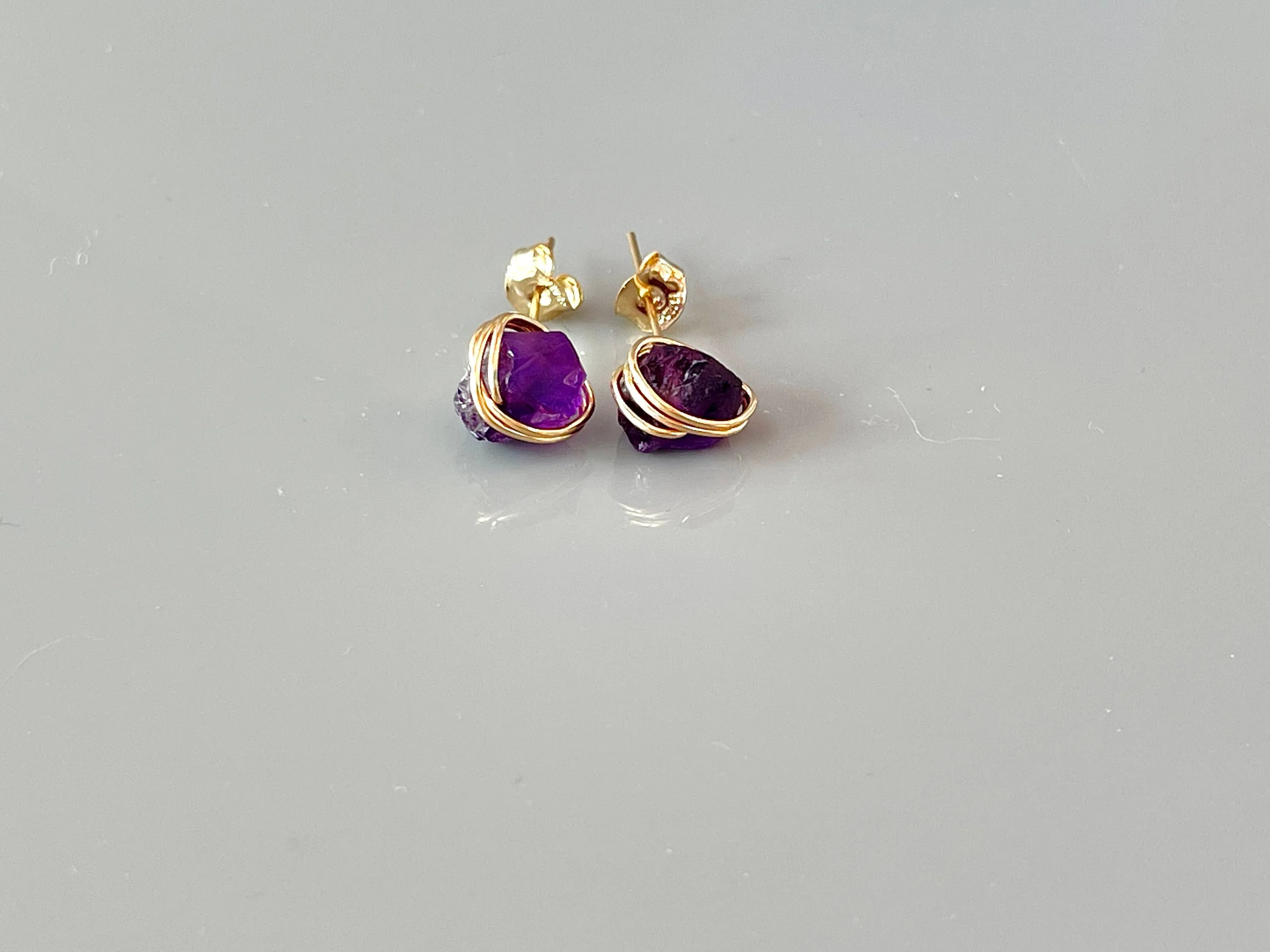 Raw Amethyst Stud Earrings