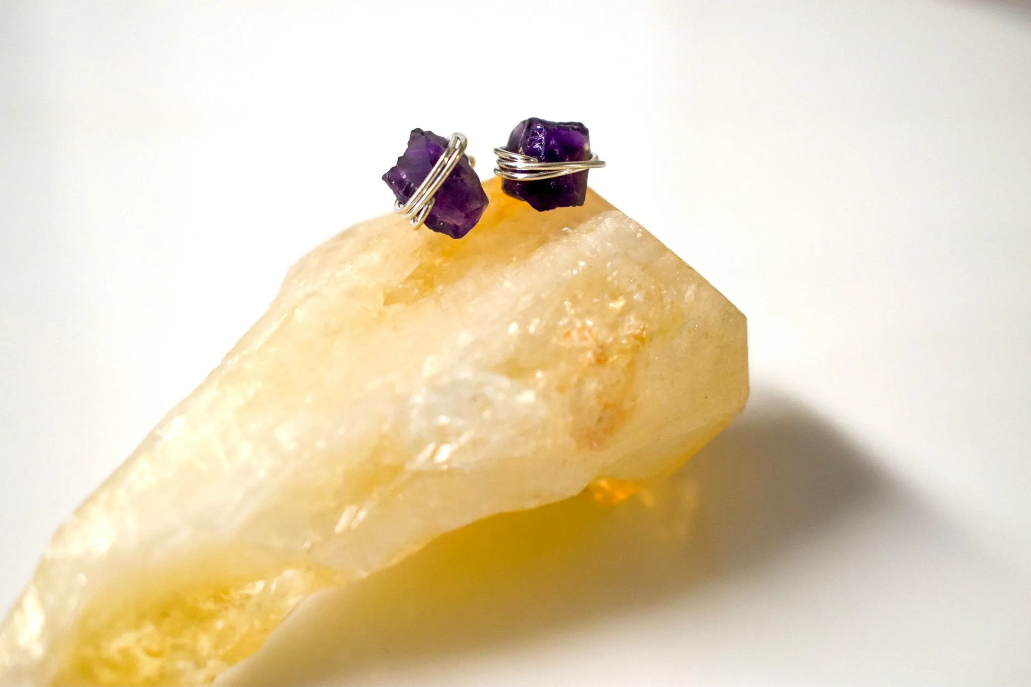 Raw Amethyst Stud Earrings