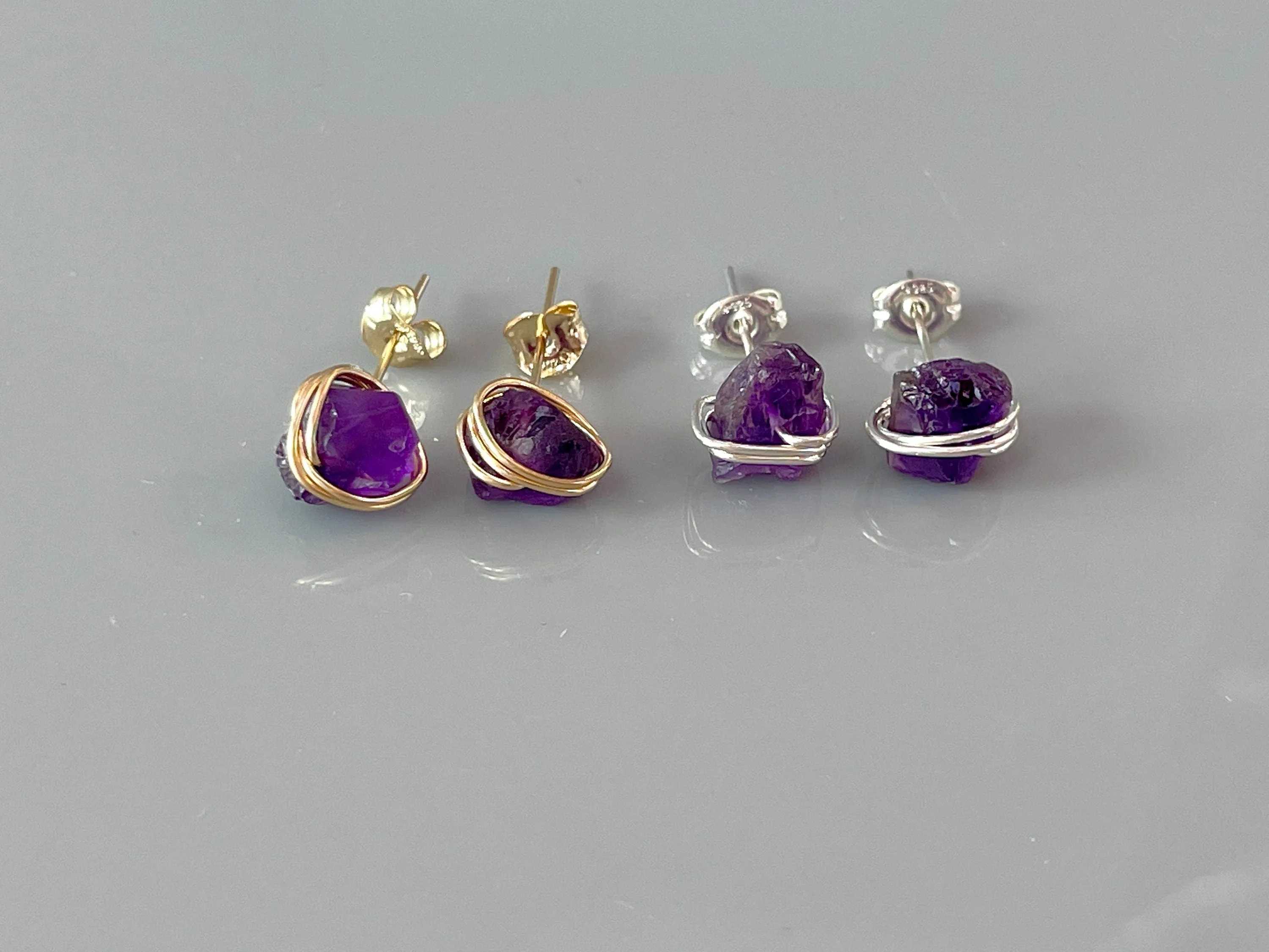 Raw Amethyst Stud Earrings