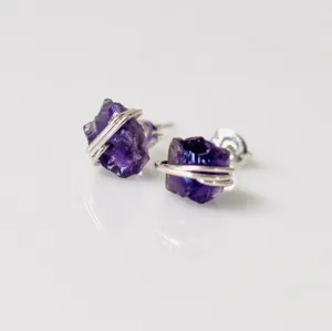 Raw Amethyst Stud Earrings