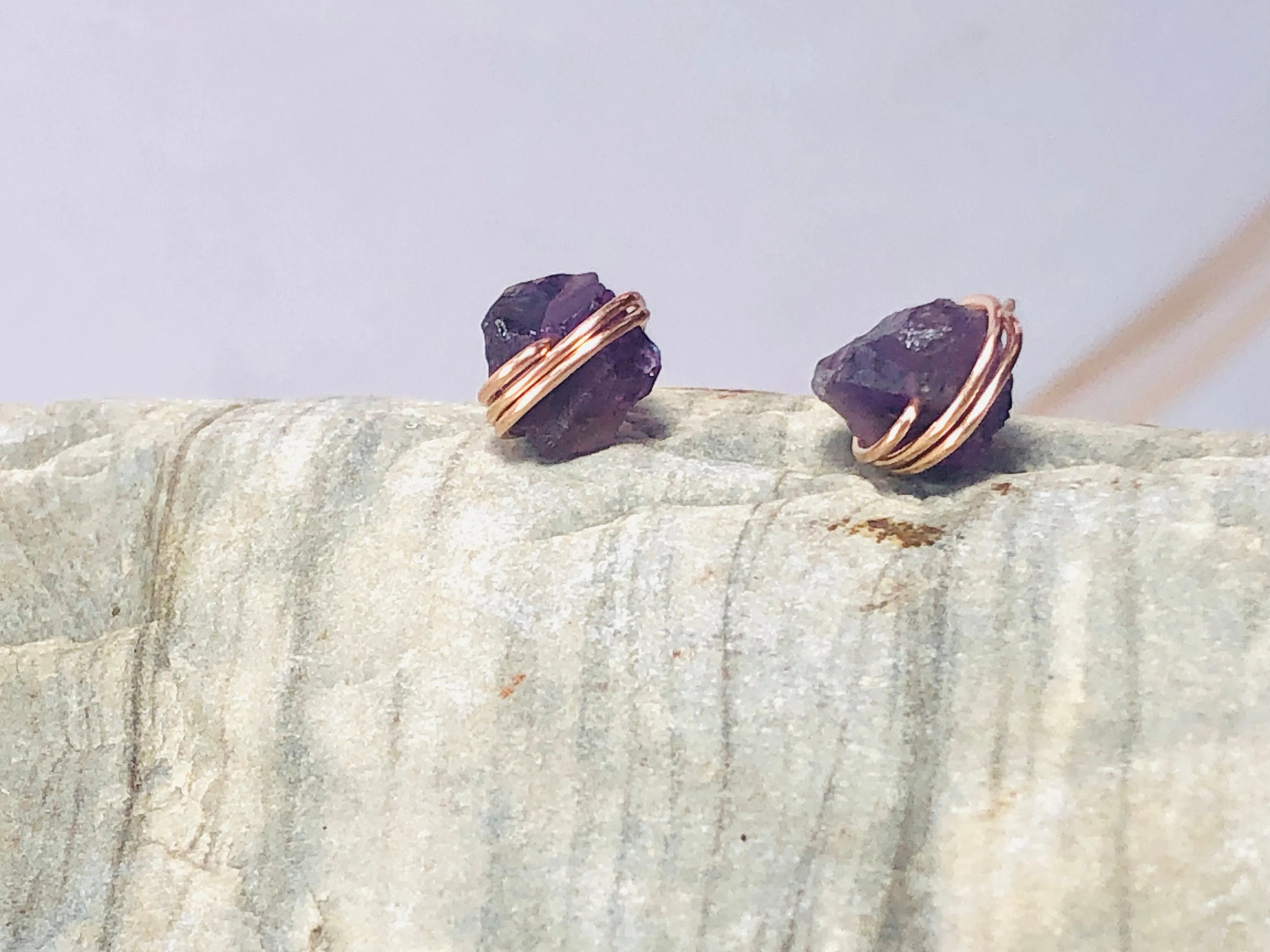 Raw Amethyst Stud Earrings