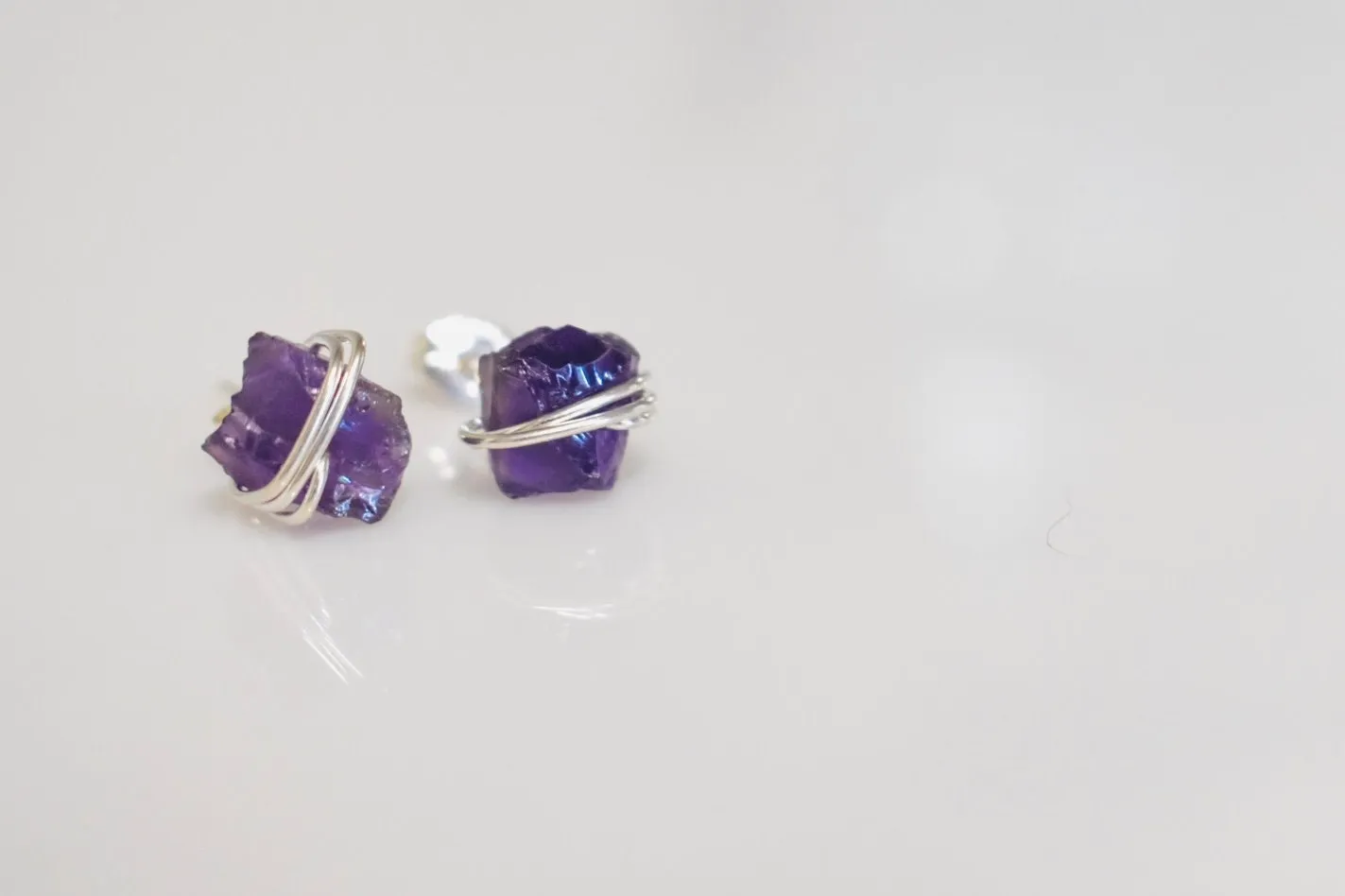 Raw Amethyst Stud Earrings