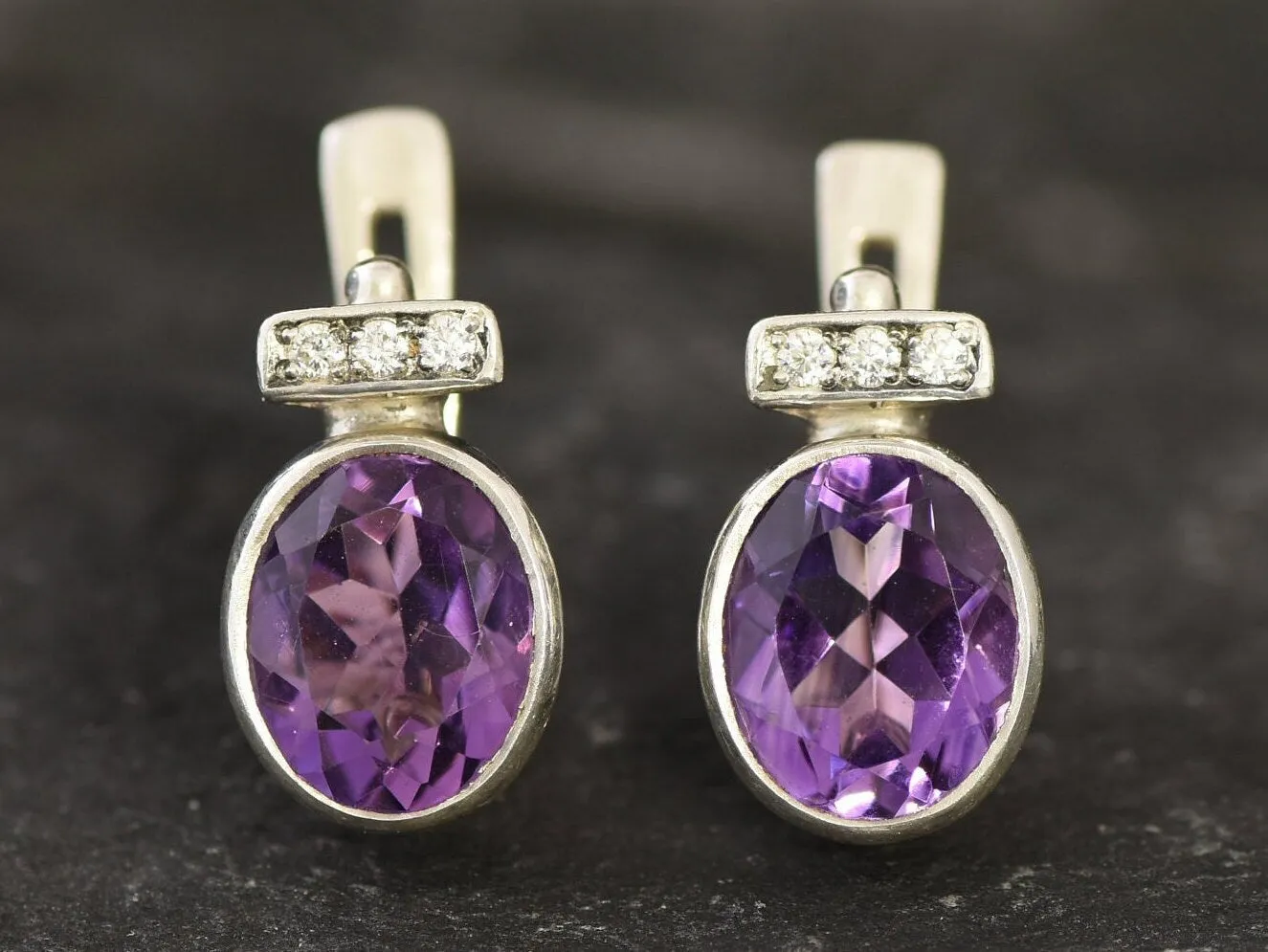 Real Amethyst Earrings - Purple Oval Earrings - Classy Drop Earrings