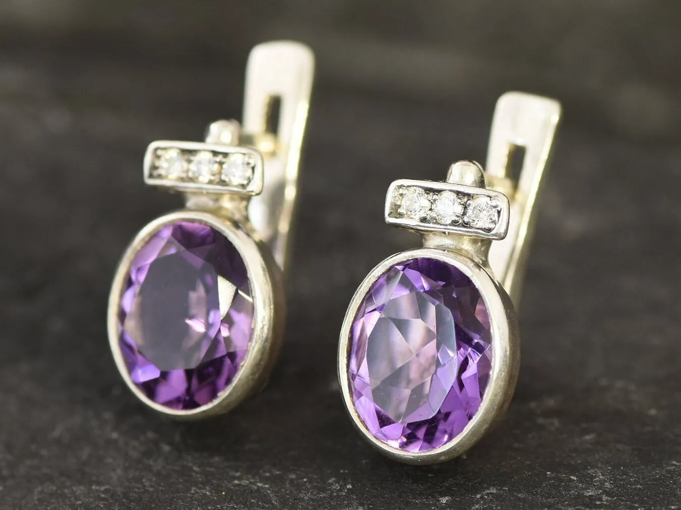 Real Amethyst Earrings - Purple Oval Earrings - Classy Drop Earrings