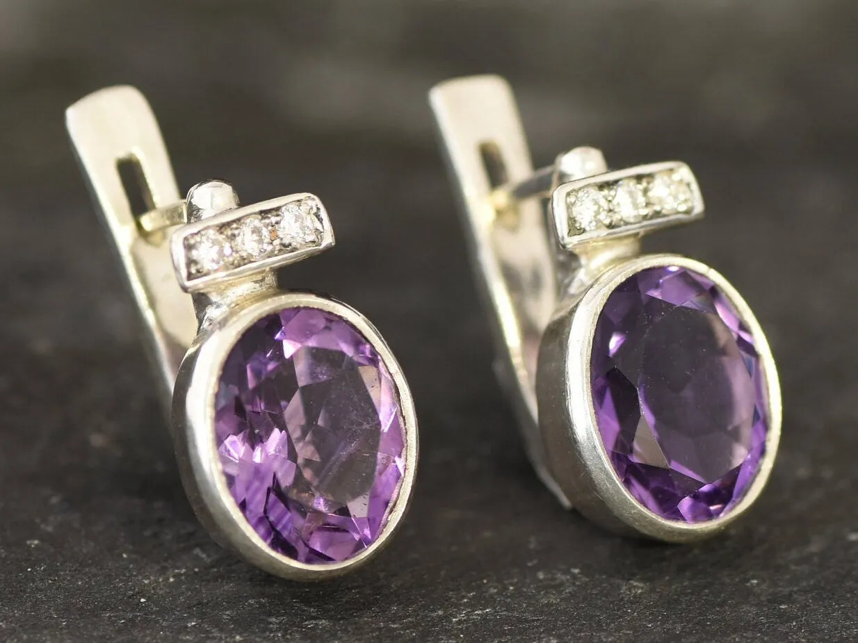 Real Amethyst Earrings - Purple Oval Earrings - Classy Drop Earrings