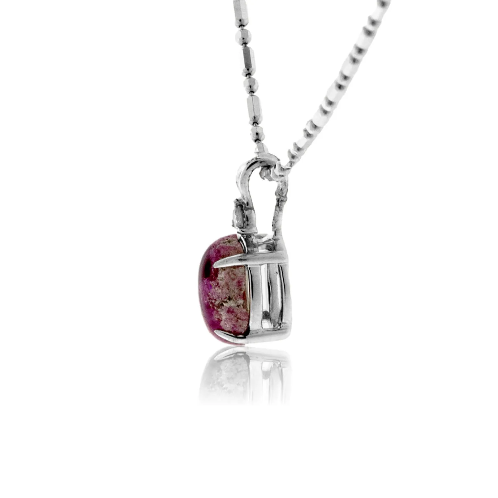 Red Emerald (Beryl) Cabochon & Single Diamond Pendant