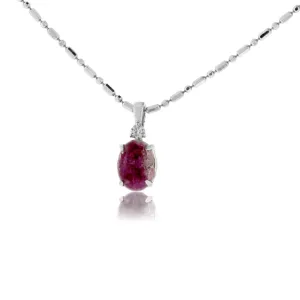 Red Emerald (Beryl) Cabochon & Single Diamond Pendant