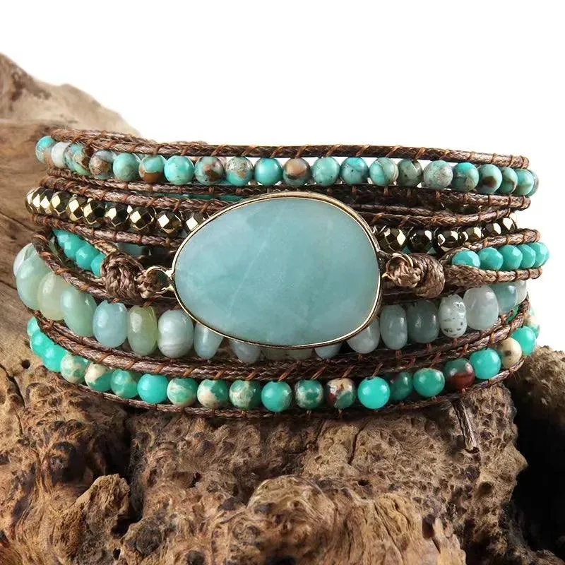 RH Fashion Handma Bohemian Jewelry Boho Bracelet Mixed Natural Stones Charm 5 Strands Wrap Bracelets Gift DropShipping