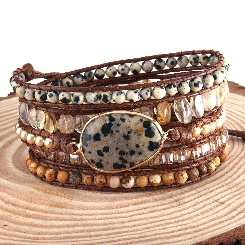 RH Fashion Handma Bohemian Jewelry Boho Bracelet Mixed Natural Stones Charm 5 Strands Wrap Bracelets Gift DropShipping