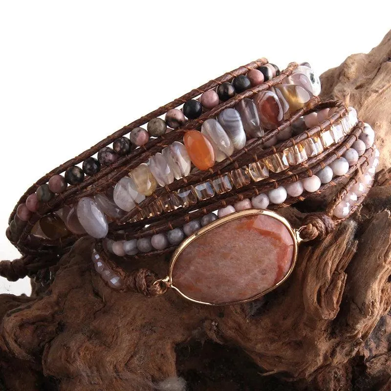 RH Fashion Handma Bohemian Jewelry Boho Bracelet Mixed Natural Stones Charm 5 Strands Wrap Bracelets Gift DropShipping