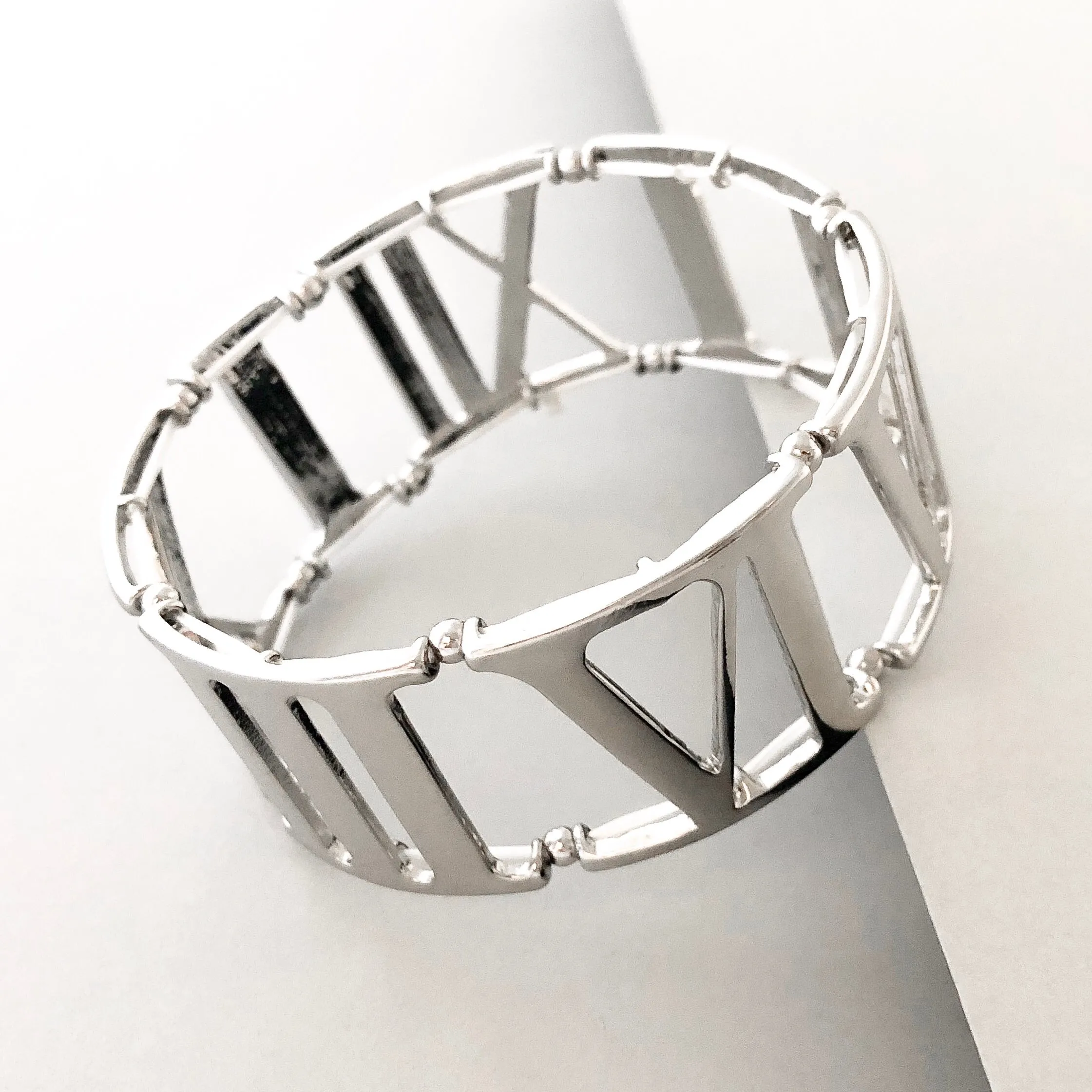 Roman Numeral Stretch Bracelet- Silver