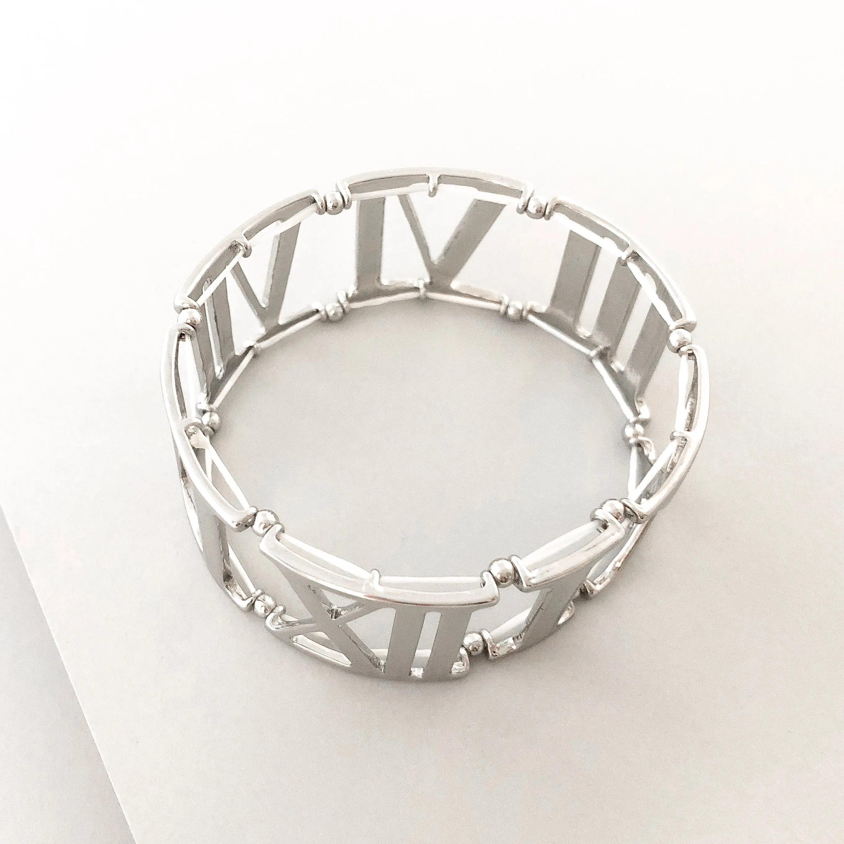 Roman Numeral Stretch Bracelet- Silver