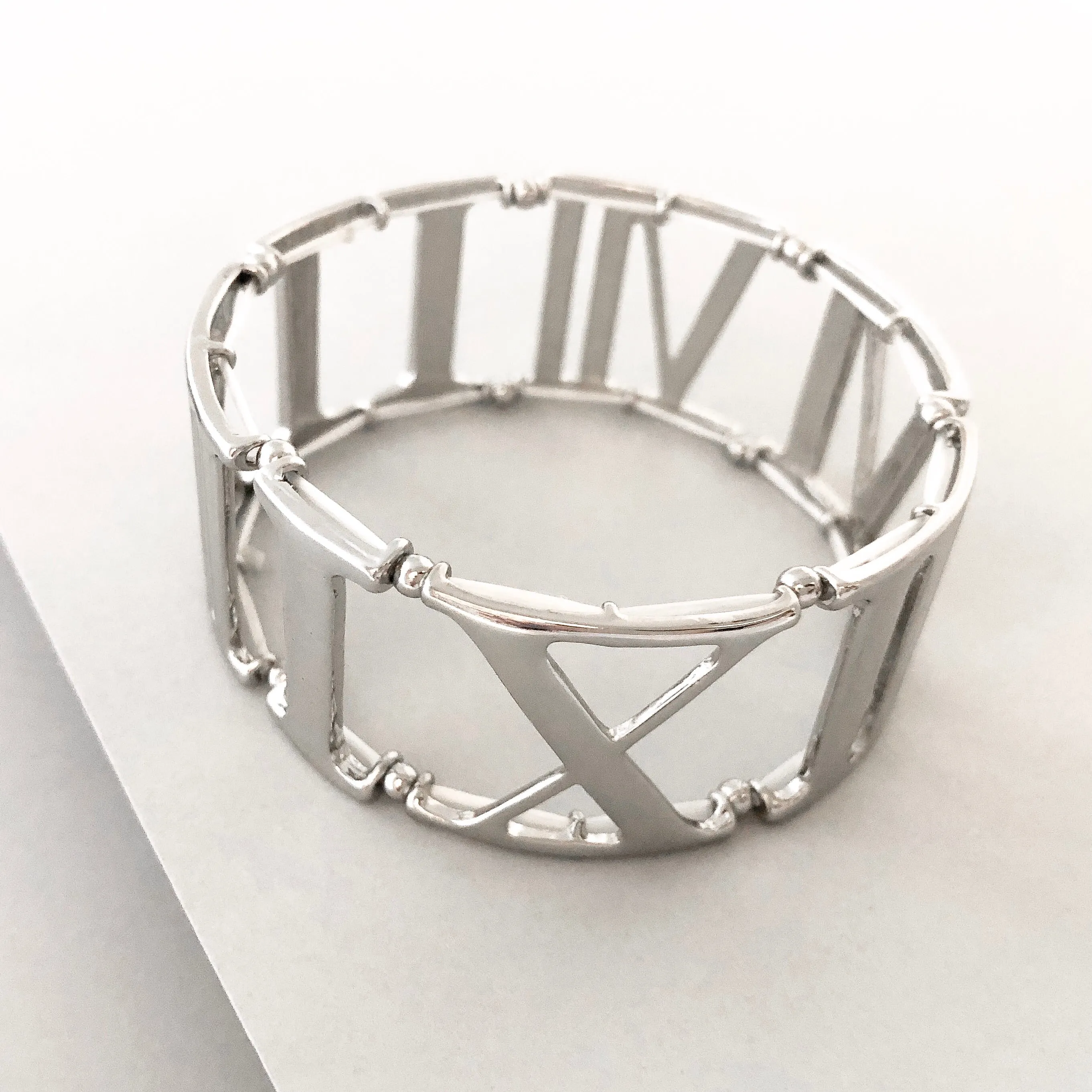 Roman Numeral Stretch Bracelet- Silver