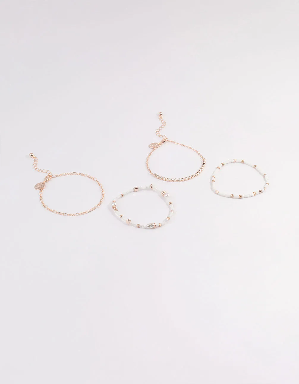 Rose Gold Mixed Bead & Pearl Chain Bracelet 4-Pack