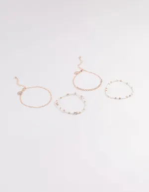 Rose Gold Mixed Bead & Pearl Chain Bracelet 4-Pack