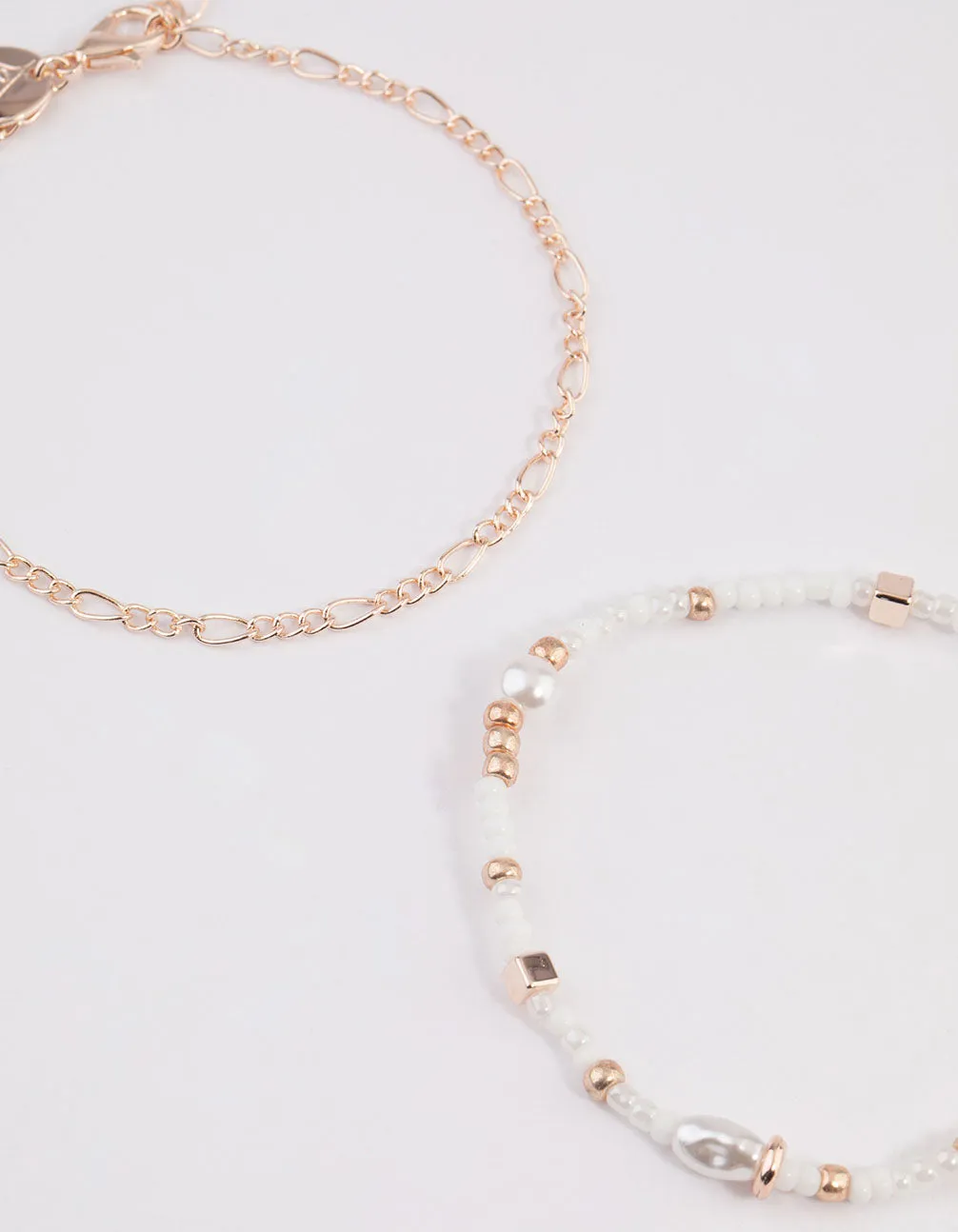 Rose Gold Mixed Bead & Pearl Chain Bracelet 4-Pack