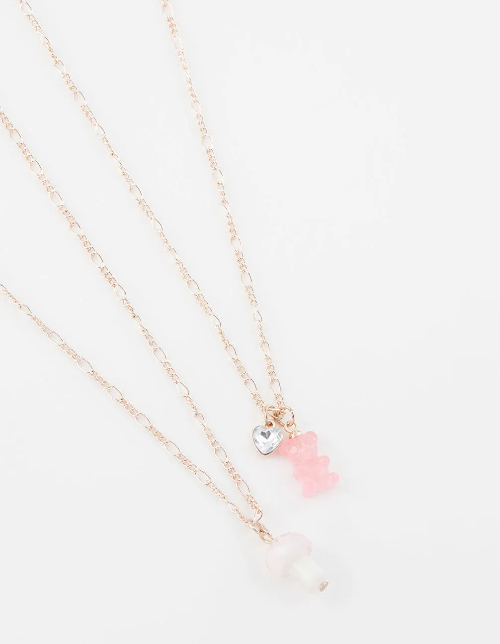 Rose Gold Teddy & Mushroom Short Necklace Pack