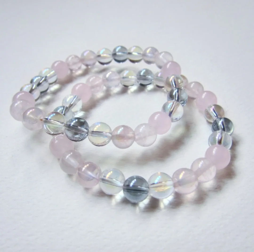 Rose Quartz, Pink Chalcedony, Aura Quartz - Pink Fairy Mala Bracelet