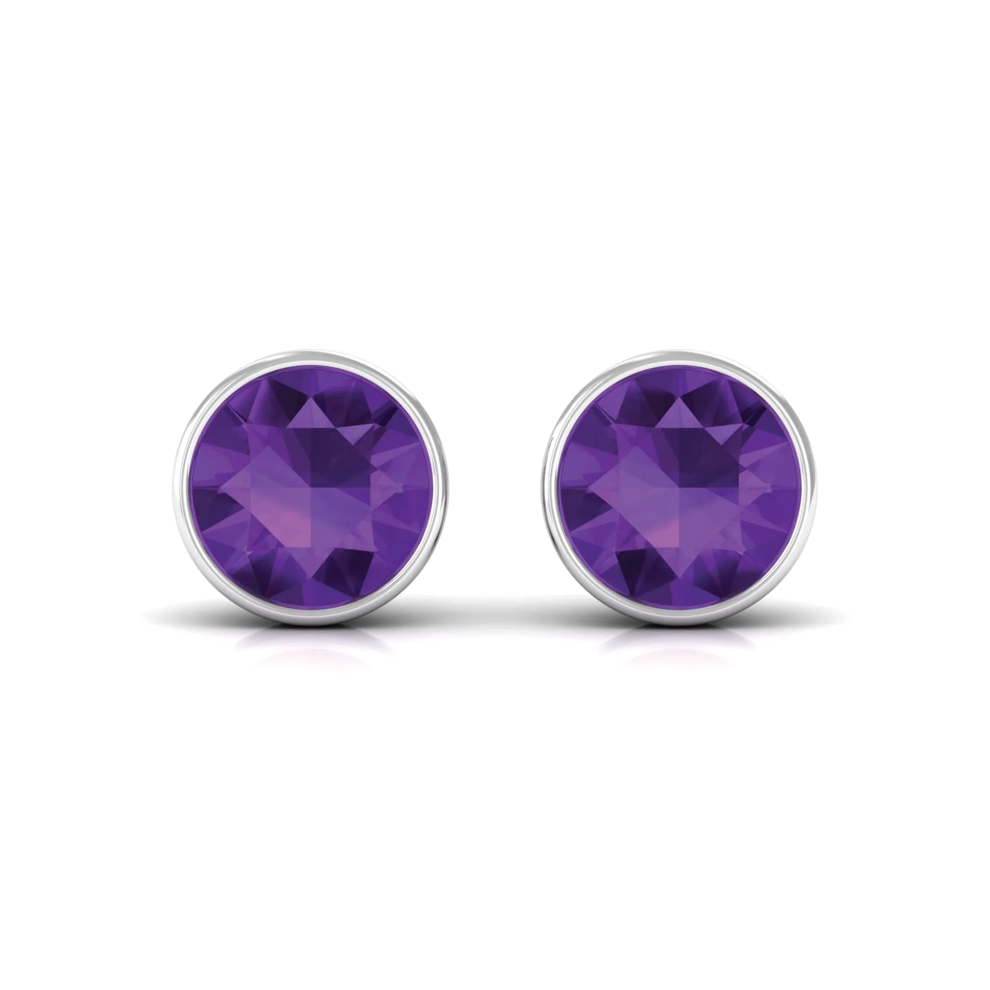 Round Amethyst Solitaire Stud Earrings in Bezel Setting