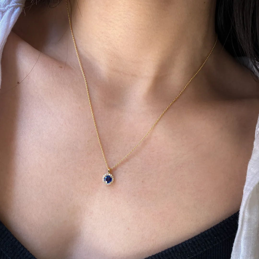 Sapphire Halo Pendant Necklace