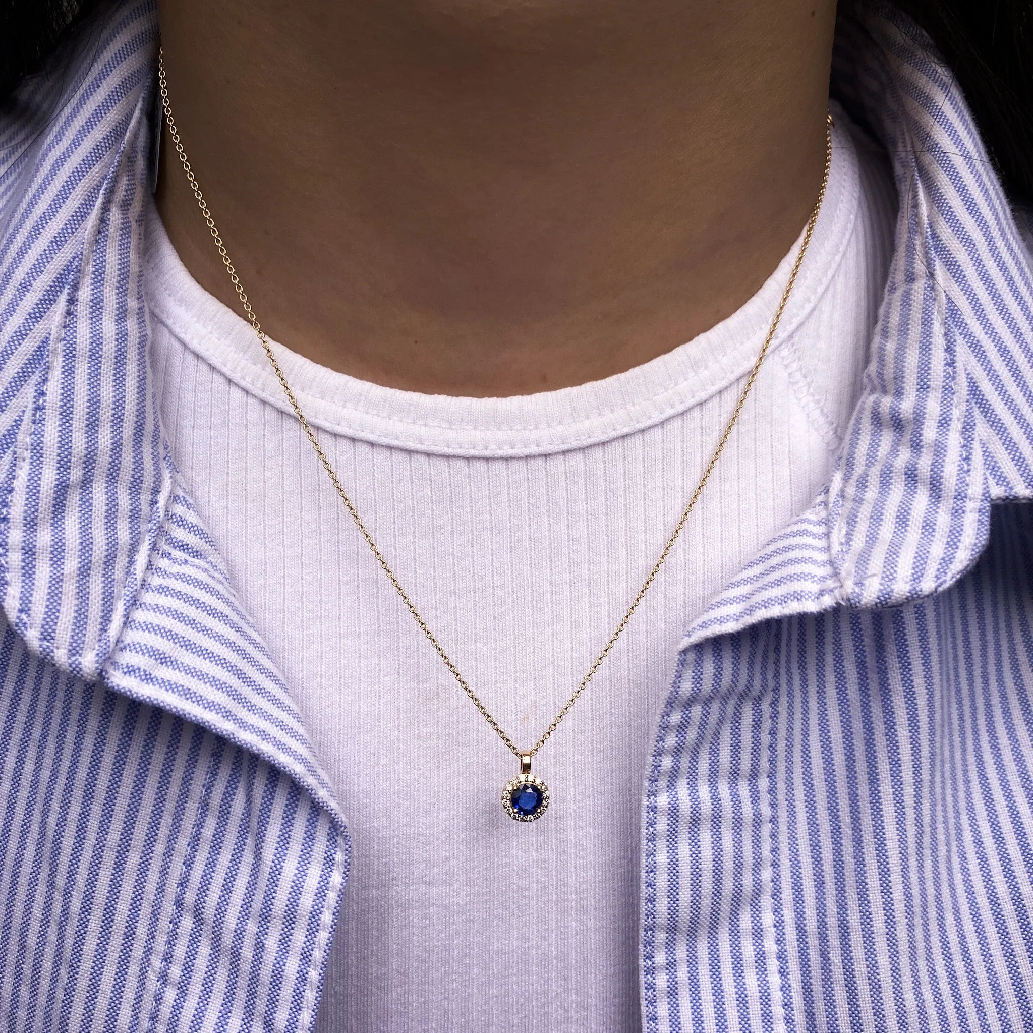 Sapphire Halo Pendant Necklace