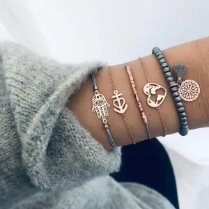 SEXY SPARKLES Stackable Bracelets Multilayer Boho Bracelet Sets Beads Metal Chain Rope Adjustabl Bracelets for Women Elastic Rope Charm Bangle Bracelet Best Women Teen Girls Gift