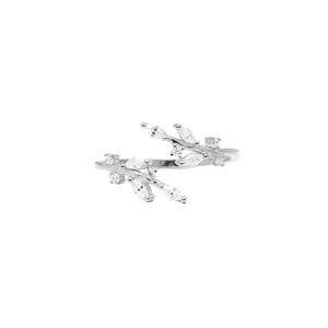 Silver Cubic Zirconia Leaf Adjustable Ring