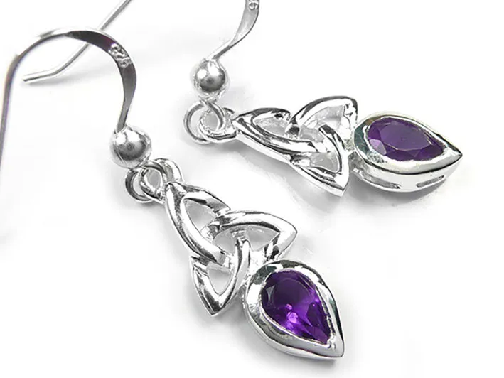 Silver Earrings - Celtic Trinity Amethyst