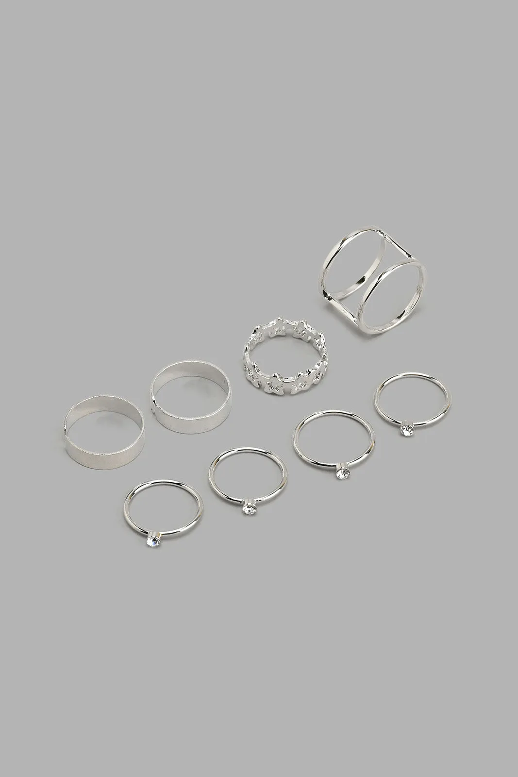 Silver Embossed Rings Set (Pack Of 8)