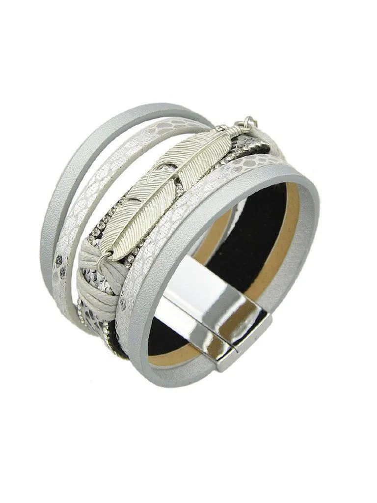 Silver Multilayer Blue Black Pu Leather Wrap Bracelets