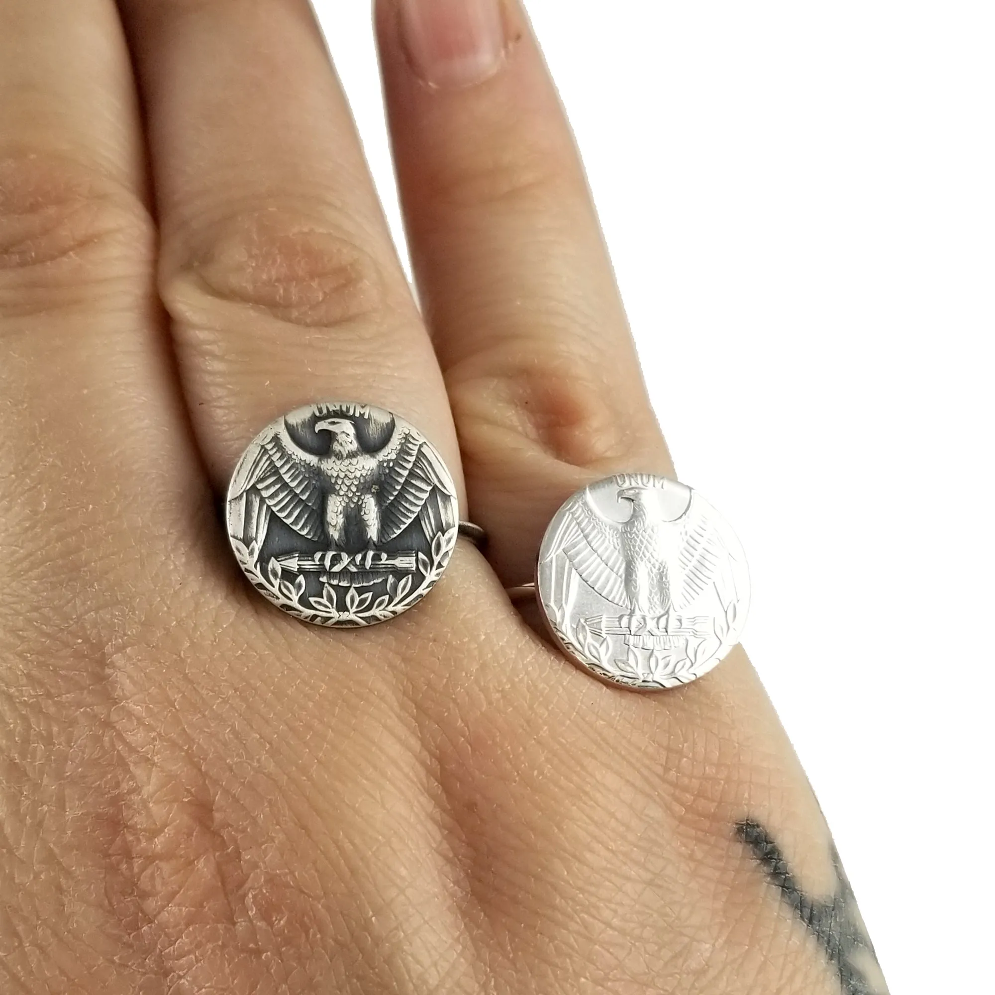 Silver Washington Quarter Eagle Large Punch Out Stacking Ring