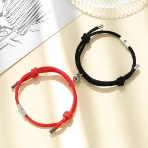 Simple Retro Alloy Sun And Moon Couple Magnet Attract Bracelet