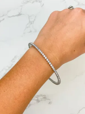 Simple Rhinestone Cuff Bracelet - Silver