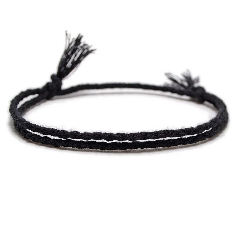 Simple Woven Cotton Rope String Bracelet Pray Yoga Handmade Pure Color Chic Tassel Bracelet for Men Women