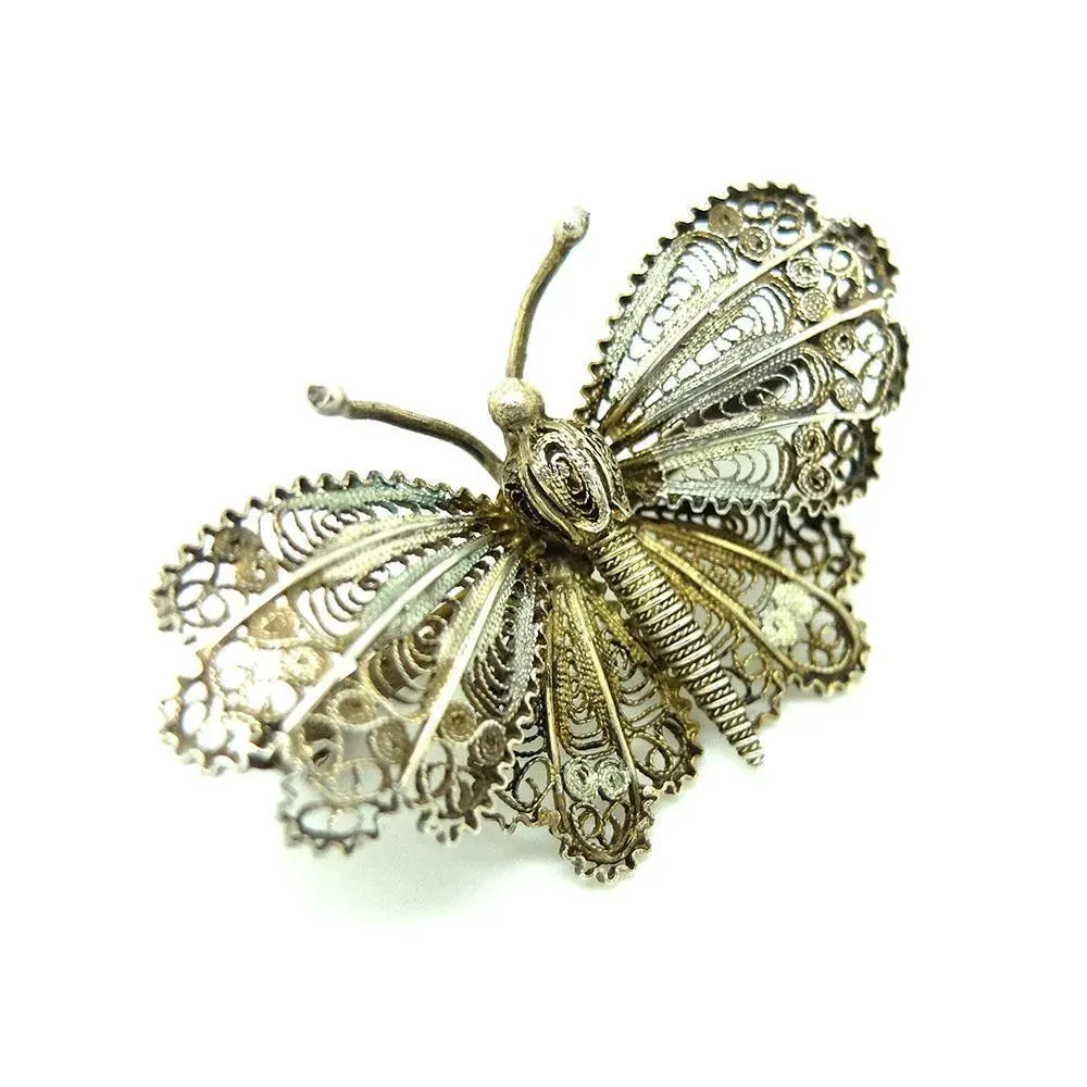 SOLD - Antique Victorian Filigree Moth Butterfly Silver Brooch