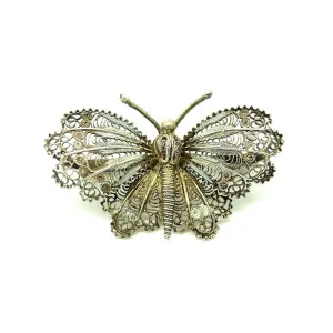 SOLD - Antique Victorian Filigree Moth Butterfly Silver Brooch