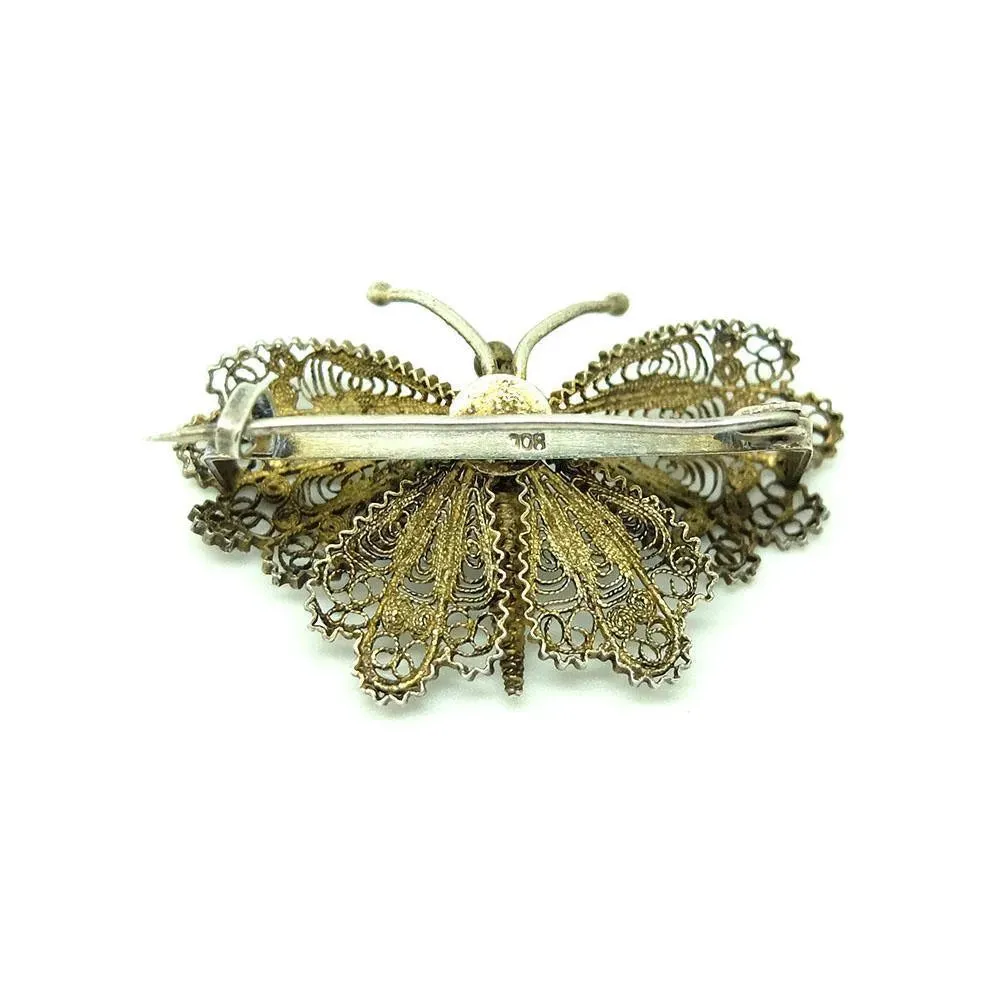 SOLD - Antique Victorian Filigree Moth Butterfly Silver Brooch