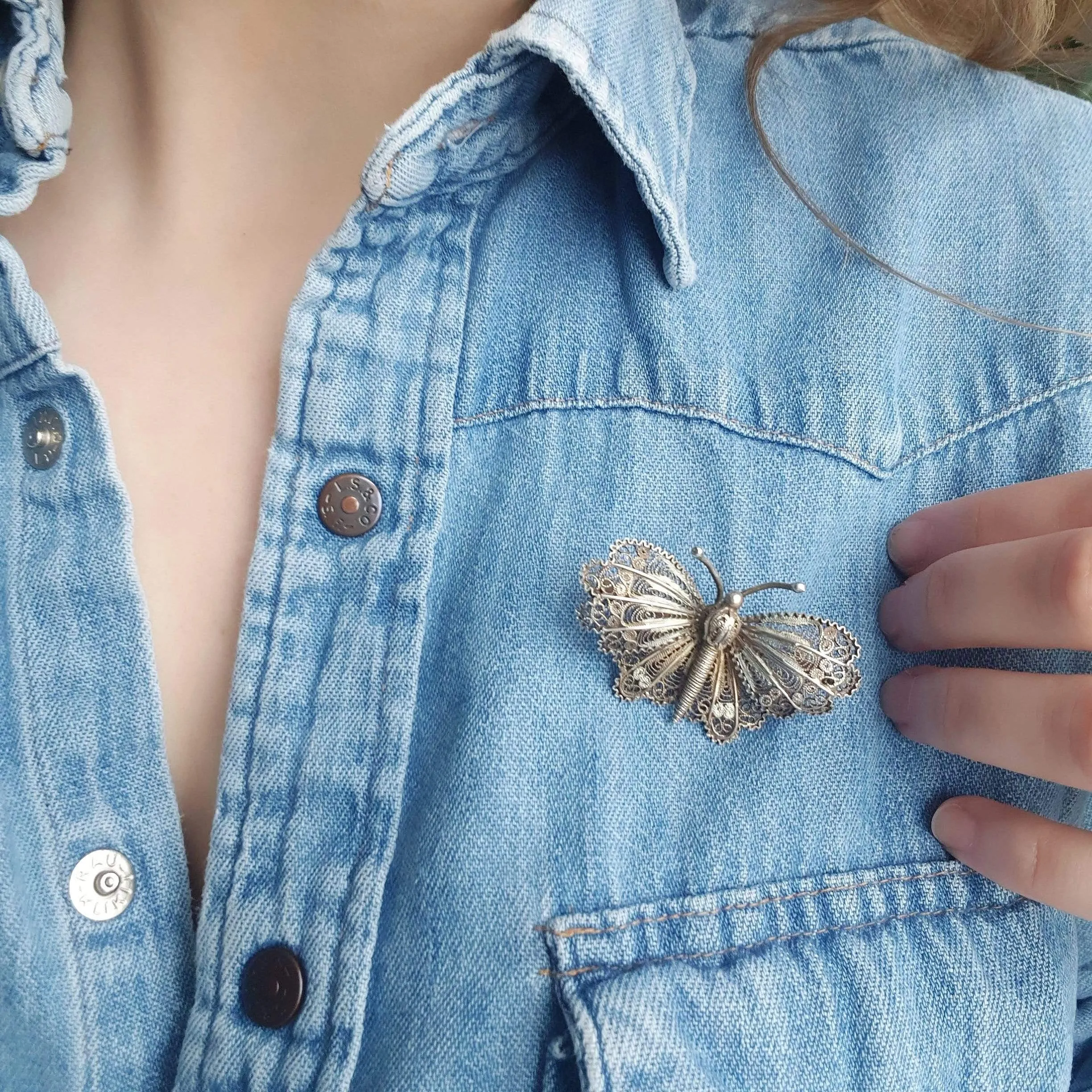 SOLD - Antique Victorian Filigree Moth Butterfly Silver Brooch