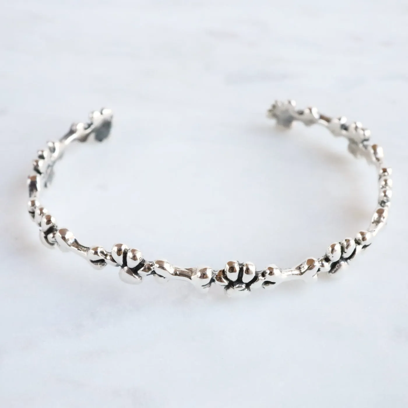 Sterling Silver Dog Bone & Paw Print Cuff Bracelet