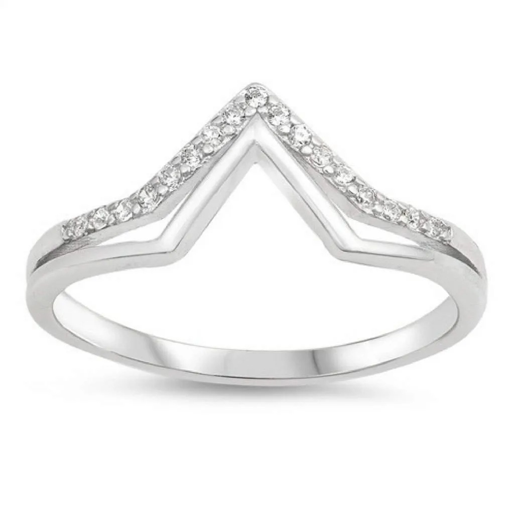 Sterling Silver Double V CZ Ring