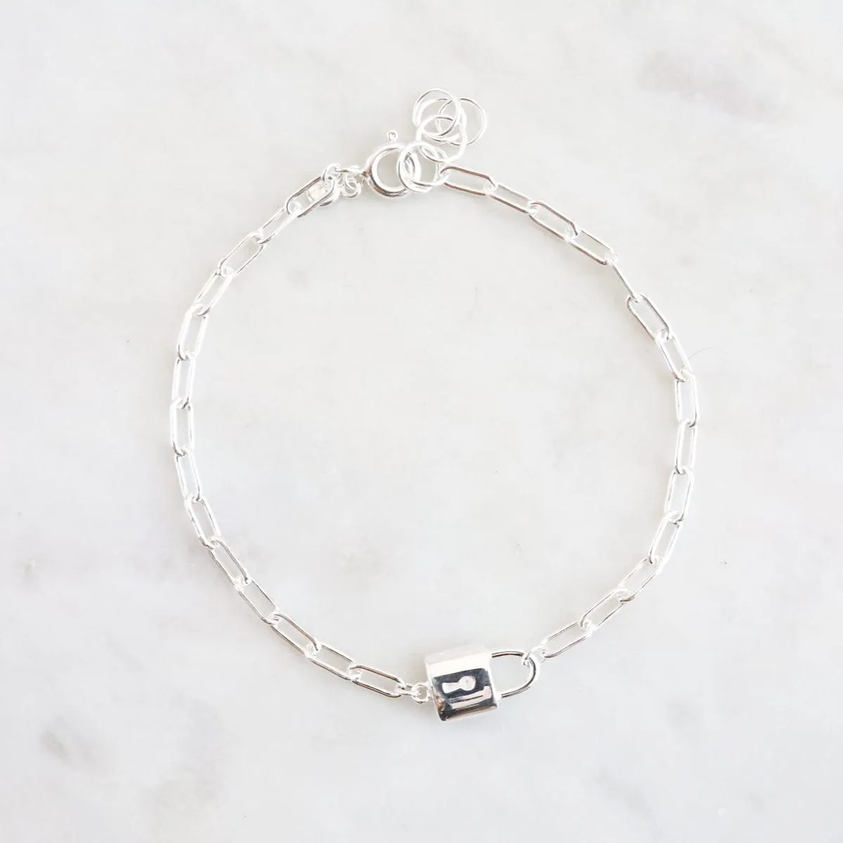 Sterling Silver Drawn Cable Chain with Padlock Bracelet