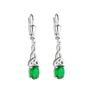 STERLING SILVER GREEN CRYSTAL TRINITY KNOT DROP EARRINGS